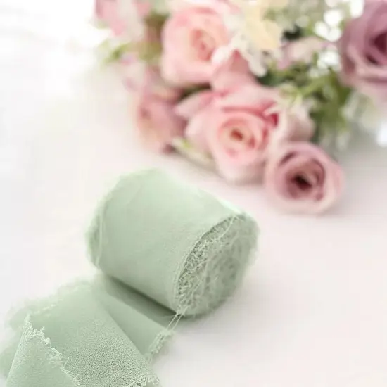 2 GREEN 1.5" x 6 yards Chiffon RIBBON Rolls Wedding Party Crafts {4}