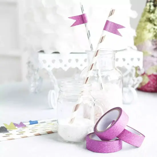 5 HOT PINK 5 yards Self-Adhesive Glittery Washi Tapes {3}