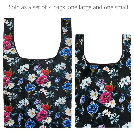 Wrapables JoliBag Collection Reusable Shopping Bag (Set of 2) Midnight Bouquet {3}