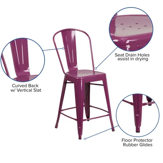 Merrick Lane Stella 24" Metal Indoor-Outdoor Counter Stool with Vertical Slat Back and Integrated Footrest Copper {7}