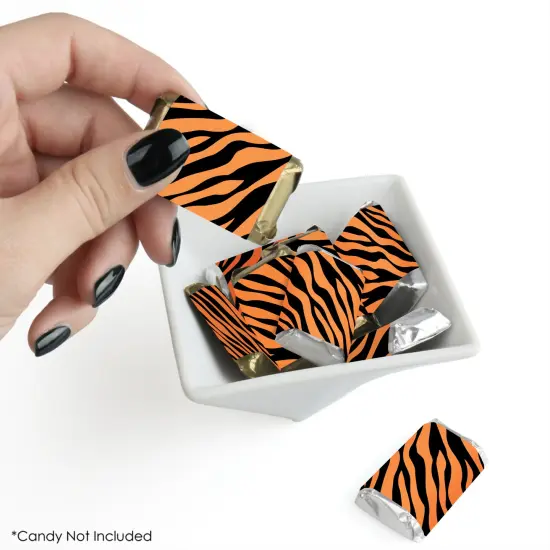 Big Dot of Happiness Tiger Print - Mini Candy Bar Wrapper Stickers - Jungle Party Small Favors - 40 Count {3}