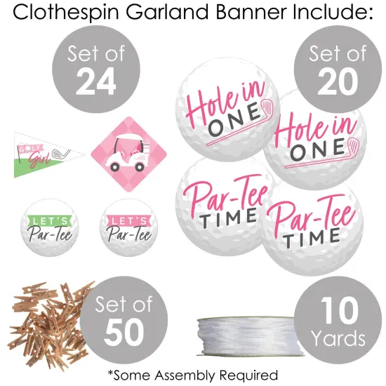 Big Dot of Happiness Golf Girl - Pink Birthday Party or Baby Shower DIY Decorations - Clothespin Garland Banner - 44 Pieces {6}