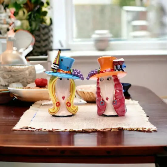 Ceramic Wine Loving Ladies Salt and Pepper Shakers, Home Décor, Gift for Her or Mom, Gift for Friend or Coworker, Kitchen Décor {3}