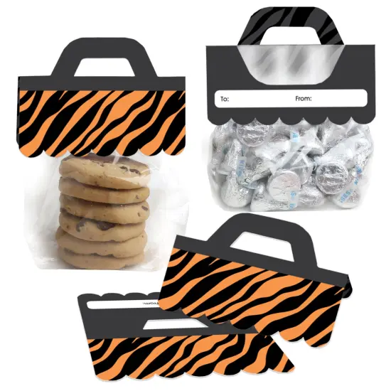 Big Dot of Happiness Tiger Print - DIY Jungle Party Clear Goodie Favor Bag Labels - Candy Bags with Toppers - Set of 24 {1}