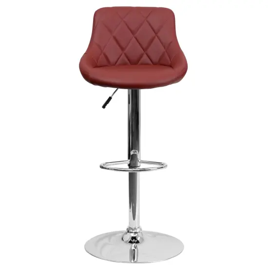 Emma and Oliver Bucket Seat Adjustable Height Barstool with Diamond Pattern Back Gray {9}