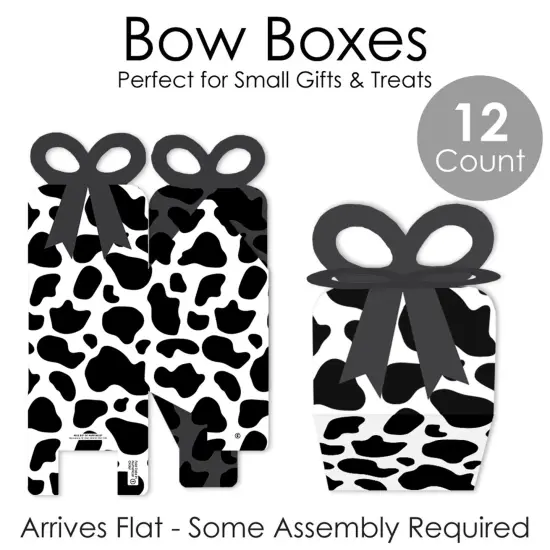 Big Dot of Happiness Cow Print - Square Favor Gift Boxes - Farm Animal Party Bow Boxes - Set of 12 {7}