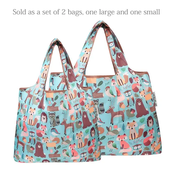 Wrapables Large & Small Foldable Tote Nylon Reusable Grocery Bags, Set of 2 Wilderness Animals {3}