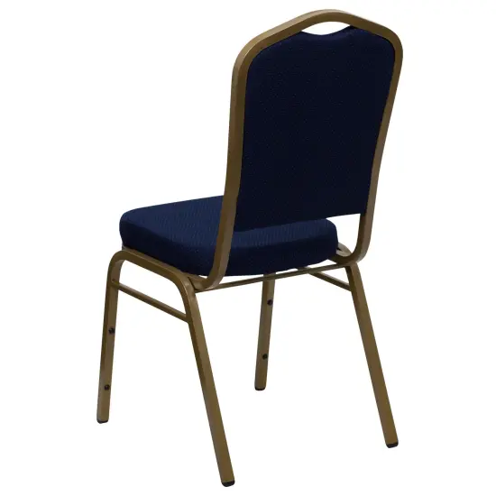 Emma and Oliver Crown Back Stacking Banquet Dining Chair NavyBlueFab/Gold {4}