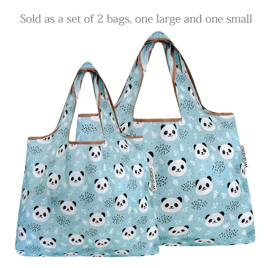 Wrapables Large & Small Foldable Tote Nylon Reusable Grocery Bags, Set of 2 Panda {3}