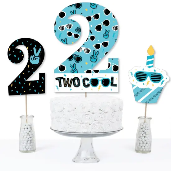Big Dot of Happiness Two Cool - Boy - Blue 2nd Birthday Party Centerpiece Sticks - Table Toppers - Set of 15 {6}