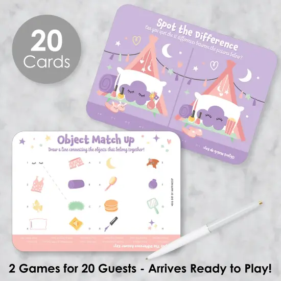 Big Dot of Happiness Pajama Slumber Party - 2-in-1 Girls Sleepover Birthday Party Cards - Activity Duo Games - Set of 20 {3}