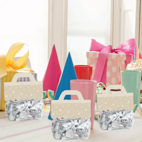 Big Dot of Happiness Tan Confetti Stars - DIY Simple Party Clear Goodie Favor Bag Labels - Candy Bags with Toppers - Set of 24 {7}