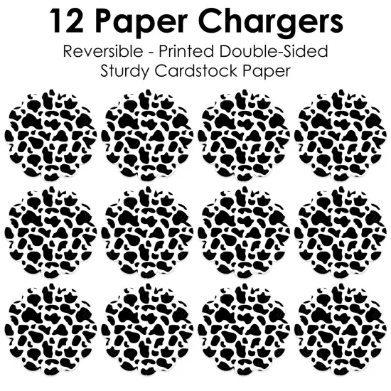 Big Dot of Happiness Cow Print - Farm Animal Party Round Table Decorations - Paper Chargers - Place Setting For 12 {7}