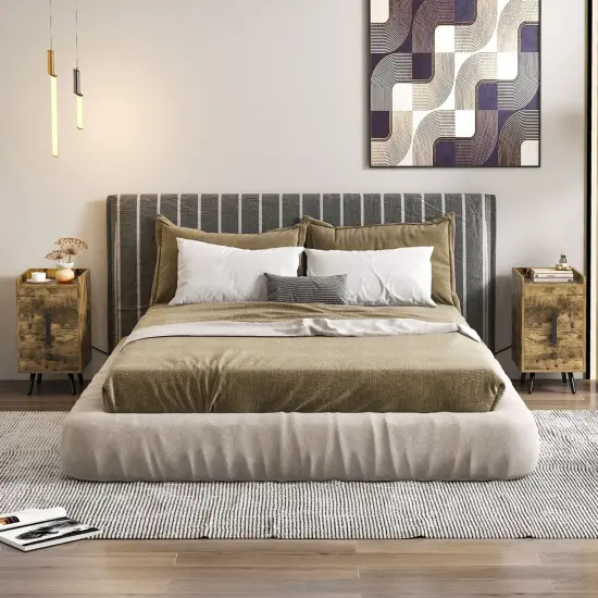 Costway Nightstand with Charging Station Home Bedside Sofa Side Tables with 2 Drawers Coffee/White/Black {3}