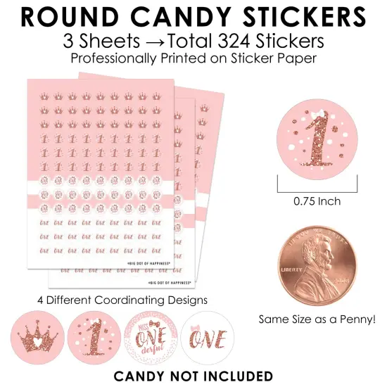 Big Dot of Happiness 1st Birthday Little Miss Onederful - Girl First Birthday Party Small Round Candy Stickers - Party Favor Labels - 324 Count {4}