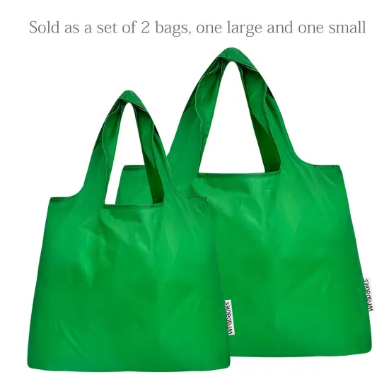 Wrapables Large & Small Foldable Tote Nylon Reusable Grocery Bags, Set of 2 Set of 2, Green {3}