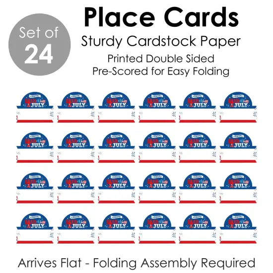 Big Dot of Happiness Firecracker 4th of July - Red, White and Royal Blue Party Tent Buffet Card - Table Setting Name Place Cards - Set of 24 {7}