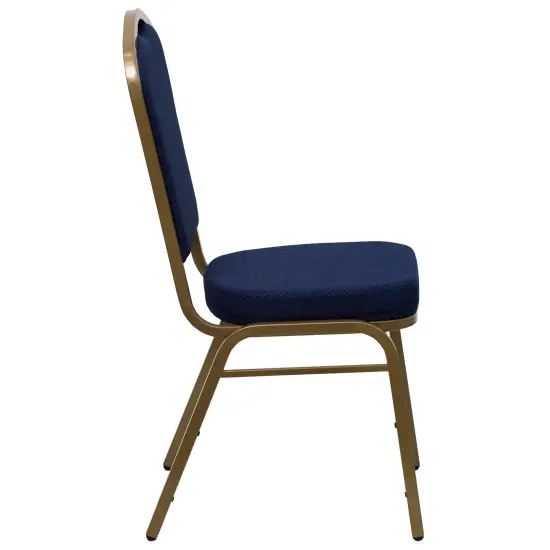 Emma and Oliver Crown Back Stacking Banquet Dining Chair NavyBlueFab/Gold {5}