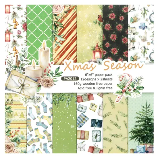 Wrapables 6x6 Decorative Single-Sided Scrapbook Paper for Arts & Crafts Projects, Scrapbooking, Card-Making Green & Red Winter {2}