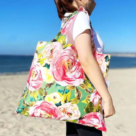 Wrapables AllyBag Collection Reusable Shopping Bag Pink Peonies {4}