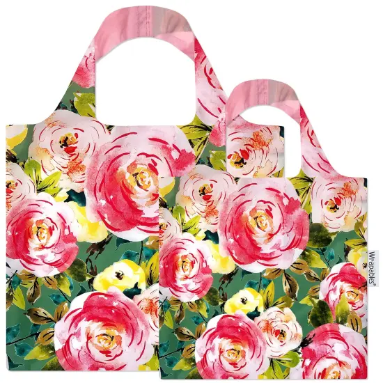 Wrapables Large & Small Allybag Foldable & Lightweight Reusable Grocery Bags (Set of 2) Navy Swirls {7}