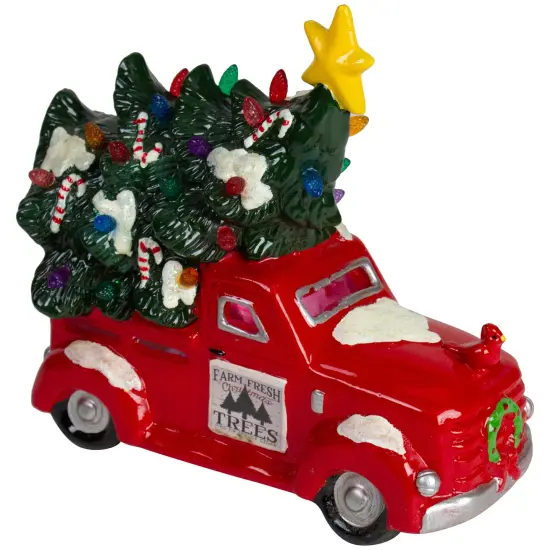 Northlight LED Lighted Vintage Truck with Tree Christmas Decoration - 8" - Red {1}