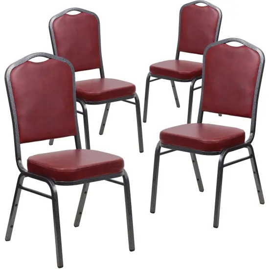 Emma and Oliver 4 Pack Crown Back Stacking Banquet Chair BurgundyVinyl/Silver {1}
