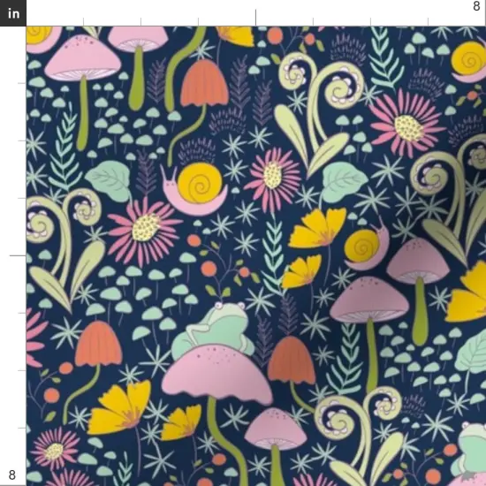 Various Fabrics by the Yard or Fat Quarter Whimsical Forest Blue Snails Frogs Mushrooms Small Scale Custom Printed Fabric by Spoonflower {4}