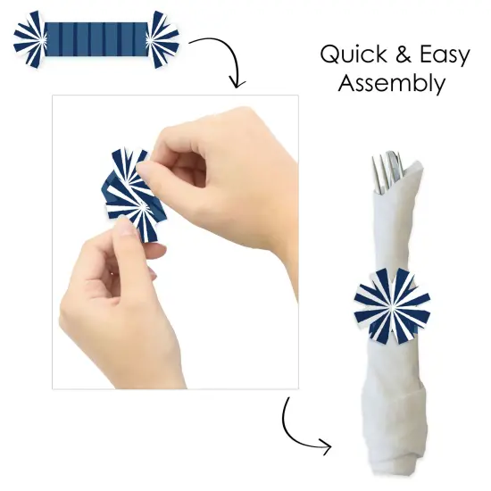Big Dot of Happiness Navy Stripes - Simple Party Paper Napkin Holder - Napkin Rings - Set of 24 {6}