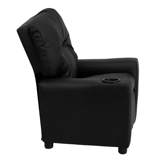 Emma and Oliver Contemporary Kids Recliner with Cup Holder Black LeatherSoft {5}