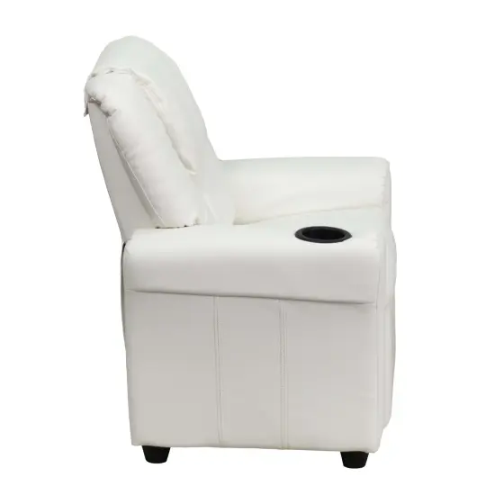 Emma and Oliver Contemporary Kids Recliner with Cup Holder and Headrest White Vinyl {4}