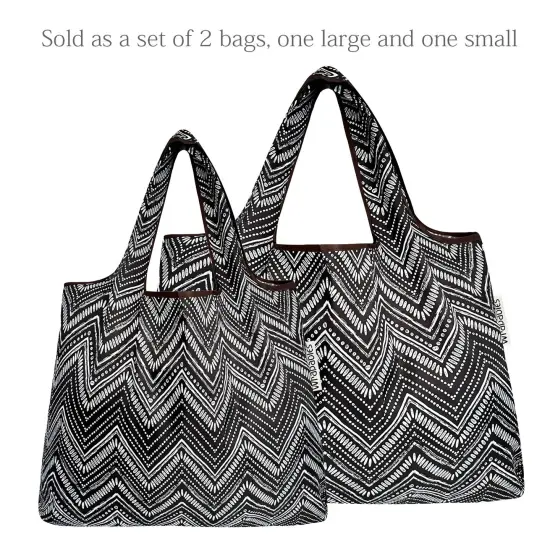 Wrapables Large & Small Foldable Tote Nylon Reusable Grocery Bags, Set of 2 Intricate Chevron {3}