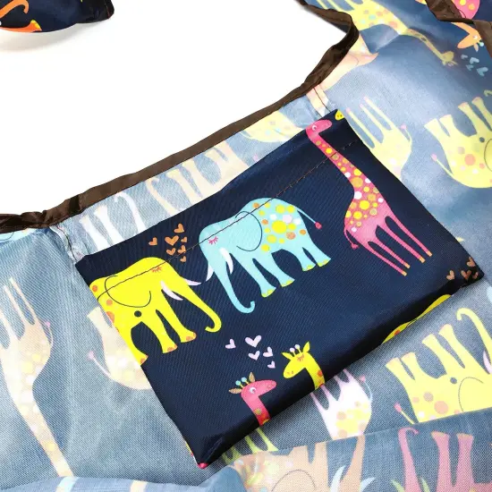 Wrapables Large & Small Foldable Tote Nylon Reusable Grocery Bags, Set of 2 Elephants & Giraffes {4}