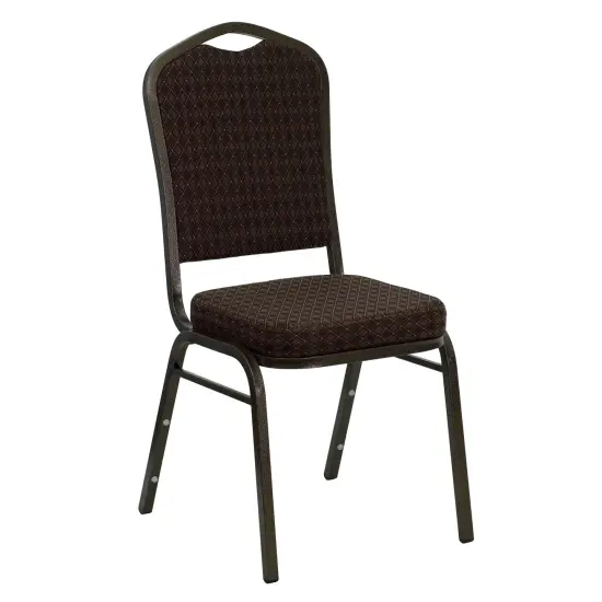 Emma and Oliver Crown Back Stacking Banquet Dining Chair BrownFab/GoldVein {1}