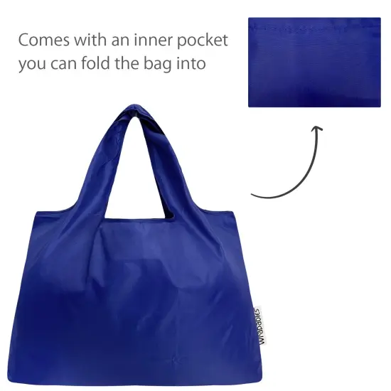 Wrapables Large & Small Foldable Tote Nylon Reusable Grocery Bags, Set of 2 Set of 2, Blue {5}