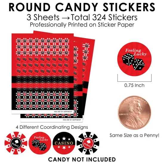 Big Dot of Happiness Las Vegas - Casino Party Small Round Candy Stickers - Party Favor Labels - 324 Count {4}