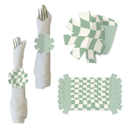 Big Dot of Happiness Sage Green Checkered Party - Paper Napkin Holder - Napkin Rings - Set of 24 {1}