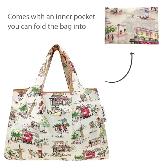 Wrapables Large & Small Foldable Tote Nylon Reusable Grocery Bags, Set of 2 Wild Cat {10}