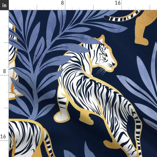 Various Fabrics by the Yard or Fat Quarter Maximalist Tiger Animalier Bold Graphic Blue White Gold Large Scale Animal Print Custom Printed Fabric by Spoonflower {2}