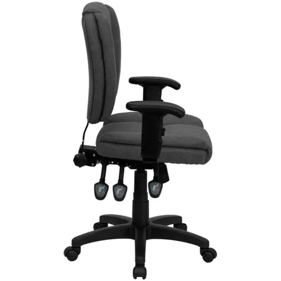 Emma and Oliver Mid-Back Multifunction Pillow Top Swivel Ergonomic Task Office Chair with Arms Black LeatherSoft {9}