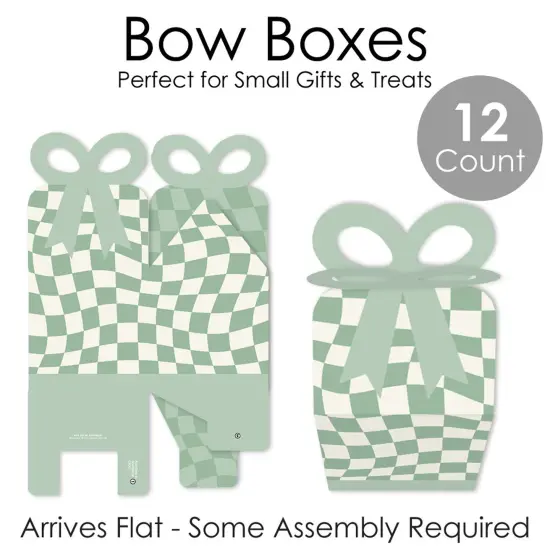 Big Dot of Happiness Sage Green Checkered Party - Square Favor Gift Boxes - Bow Boxes - Set of 12 {7}