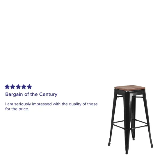 Merrick Lane Dalton Series Backless Metal Dining Stool with Wooden Seat for Indoor Use White {8}