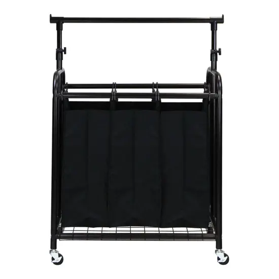 Oceanstar 3-Bag Rolling Laundry Sorter with Adjustable Hanging Bar, Bronze Black {7}