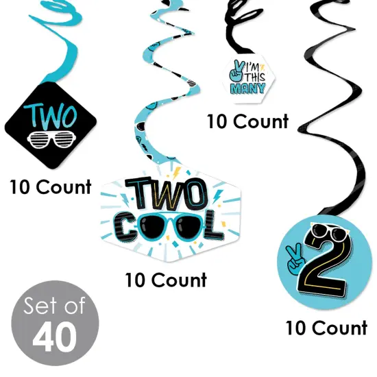 Big Dot of Happiness Two Cool - Boy - Blue 2nd Birthday Party Hanging Decor - Party Decoration Swirls - Set of 40 {6}