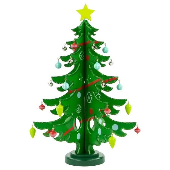 Northlight 3-D Wooden Christmas Tree with Ornaments Decoration - 13.75" - Green {1}