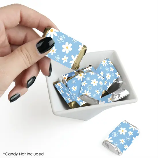Big Dot of Happiness Blue Daisy Flowers - Mini Candy Bar Wrapper Stickers - Floral Party Small Favors - 40 Count {3}