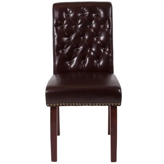 Merrick Lane Falmouth Upholstered Parsons Chair with Nailhead Trim Brown LeatherSoft {3}