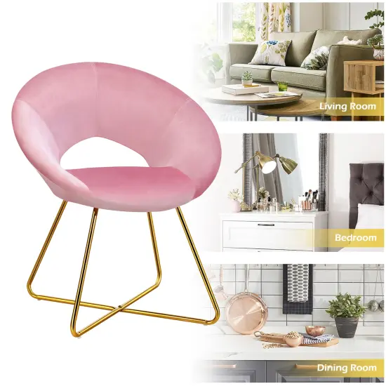 Costway Modern Velvet Accent Chair Upholstered Vanity Chair w/Golden Metal Leg Pink\Dark Green\Grey {9}