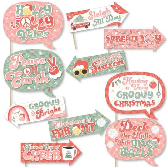 Big Dot of Happiness Funny Groovy Christmas - Pastel Holiday Party Photo Booth Props Kit - 10 Piece {1}