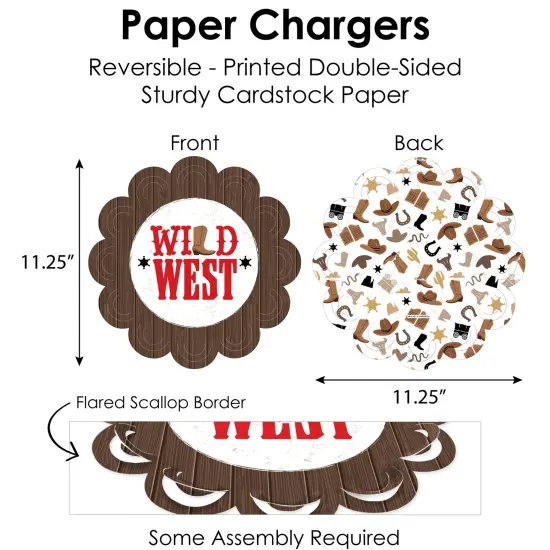 Big Dot of Happiness Western Hoedown - Wild West Cowboy Party Paper Charger & Table Decorations Chargerific Kit for 8 {6}